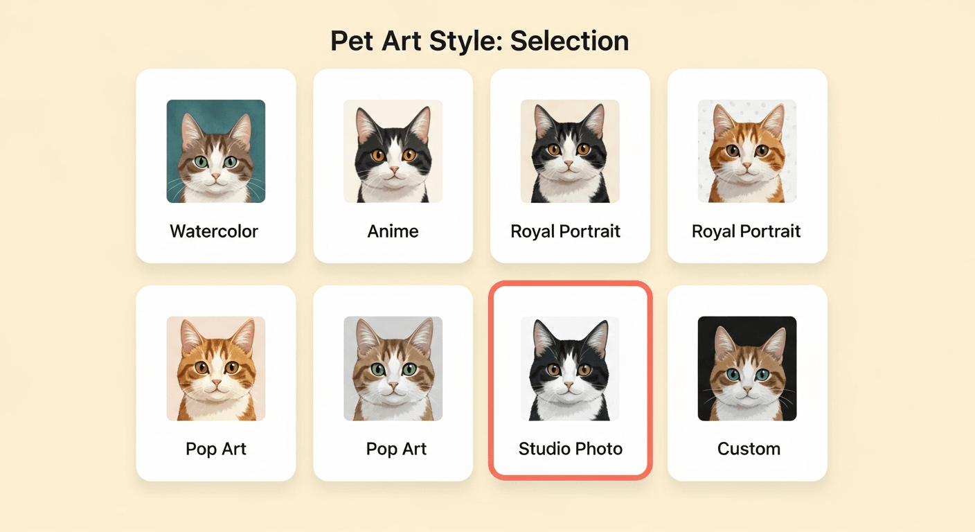 PetBuddy Swap style selection screen with pet art style options.